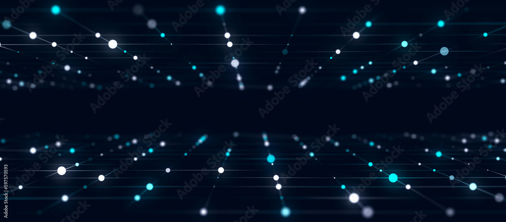 Poster abstract digital science background. a stream of luminous particles. big data visualization. 3d rend