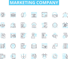 Marketing company linear icons set. Advertising, Branding, Strategy, Social, Analytics, Creative, Digital line vector and concept signs. Content,Promotions,Sales outline illustrations