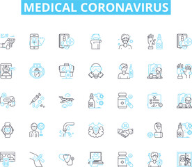 Medical coronavirus linear icons set. Pandemic, Outbreak, Quarantine, Contagious, Respiratory, Transmission, Symptoms line vector and concept signs. Vaccination,Mutation,Social distancing outline