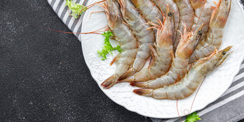 shrimps raw seafood prawn healthy meal food snack on the table copy space food background rustic top view