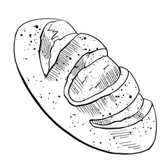 Graphic drawing of a bread product. Baton for printing on the packaging of bakery products, bakeries, restaurants, website design, kitchen design printing. Line illustration vector.