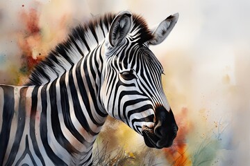 Fototapeta na wymiar Beautiful zebra on a colored light background. Generative AI.