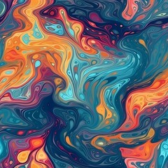 Obraz premium Abstract Hand Drawing Painting. Digital Painting Marble Textured Liquid. Fluid Wavy. Seamless Fluid Pattern. Tie Dye Batik Background. Generative Ai.