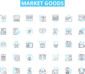 market goods linear icons set. Products, Sales, Consumption, Retail, Merchandise, Supply, Demand line vector and concept signs. Distribution,Inventory,Wares outline illustrations