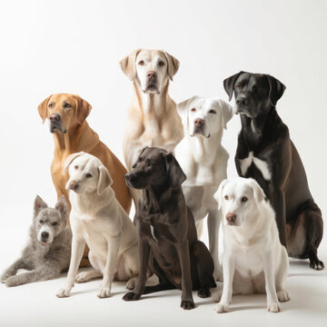 Various Dog Breeds Posing on a White Background