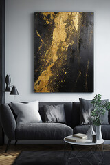 Preto profundo abstrato com detalhes dourados, fundo grunge brilhante contrastante, hiperdetalhado, estrutura de textura de tinta pesada, estilo de pintura acrílica, escovado