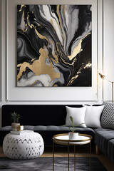 Abstrato de luxo, arte líquida. Mistura de tinta de ouro preto, manchas de tinta de álcool, textura de mármore. estampa moderna,