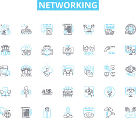 Networking linear icons set. Connected, Collaborative, Relationships, Communication, Contacts, Social, Linkages line vector and concept signs. Interaction,Internet,Meetups outline illustrations