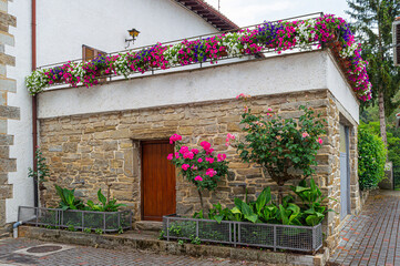 Fototapeta na wymiar Fachada de casa adornada con plantas
