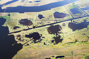 Aerial view of the marshy area of Lake Massaciuccoli