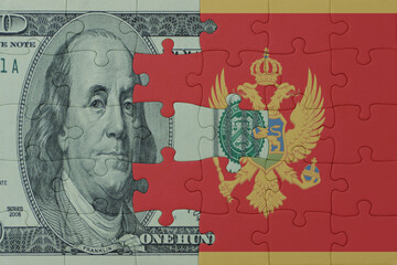 puzzle with the national flag of montenegro and dollar money banknote. macro.concept.