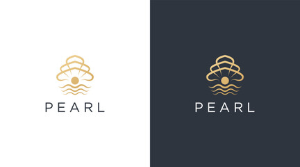 luxury and elegant pearl in clam sea shell logo design template