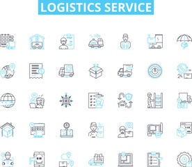 Logistics service linear icons set. Transportation, Warehousing, Distribution, Supply-chain, Inventory, Freight, Shipping line vector and concept signs. Export,Import,Customs outline illustrations