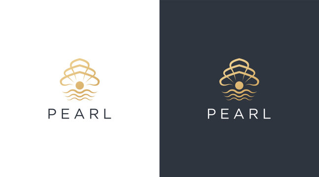 luxury and elegant pearl in clam sea shell logo design template