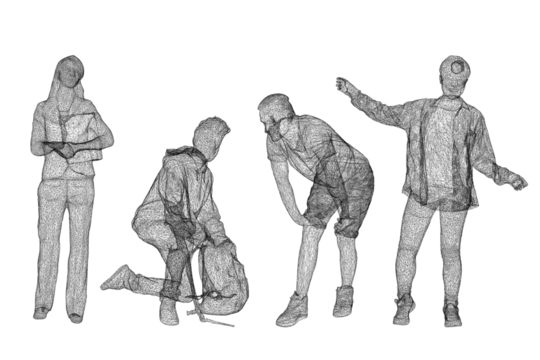 people standing and sitting set in wire frame , woman and men, 3d rendering