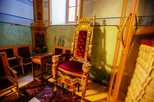Throne of the prophet Elijah in synagogue. Chair for circumcision