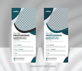 Professional health care and medical roll up design template, standee and banner template.