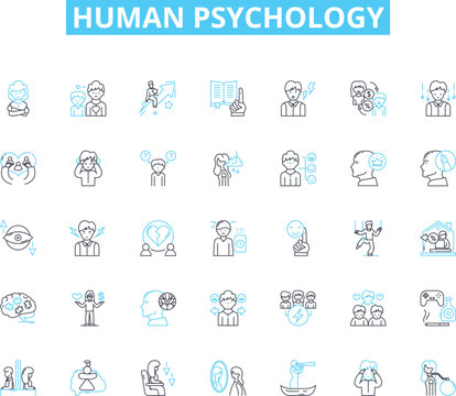 Human psychology linear icons set. Mindset, Emotion, Behavior, Perception, Empathy, Self-esteem, Motivation line vector and concept signs. Personality,Memory,Learning outline illustrations