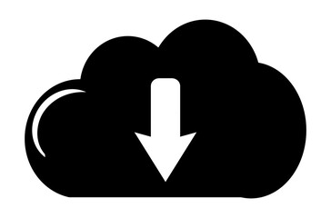 Cloud download icon illustration, black on white background