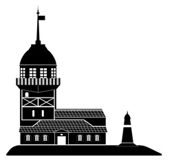 Maidens tower symbol illustration, black on white background