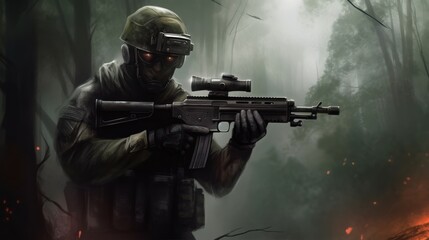 Fototapeta premium First Person Shooter Game Art FPS Wallpaper Background