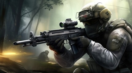 Fototapeta premium First Person Shooter Game Art FPS Wallpaper Background