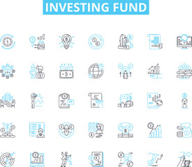 Investing fund linear icons set. Stocks, Bonds, Mutual, ETFs, Options, Hedge, Commodities line vector and concept signs. LIBOR,Yield,Leverage outline illustrations