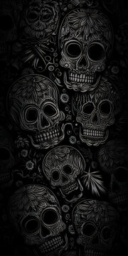 sugar skull pattern cinco de mayo gray on black