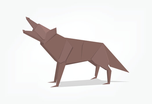 Brown origami fox vector illustration