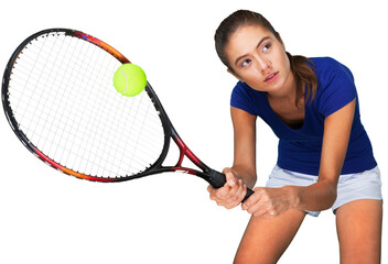 Young woman tennis player isolated on white background