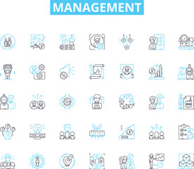 Management linear icons set. Leadership, Strategy, Organization, Coordination, Optimization, Delegation, Accountability line vector and concept signs. Efficiency,Resourcefulness,Planning outline