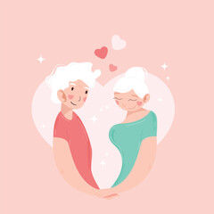 Hot drinks and love concept. Young loving smiling couple man and woman standing holding cups mugs with hot tea or coffee enjoying time together vector illustration