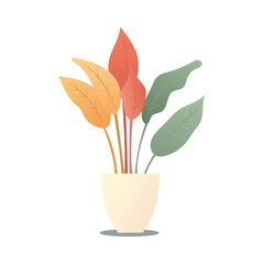 Indoor plants flat color illustration. Realistic houseplant in beige pot on metal stands. Exotic flowers with stems and leaves. Isolated botanical design element