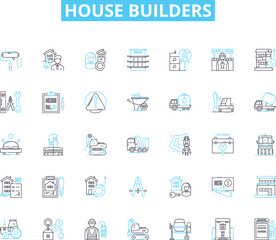 House builders linear icons set. Construction, Architecture, Renovation, Planning, Design, Materials, Blueprint line vector and concept signs. Engineer,Development,Structure outline illustrations