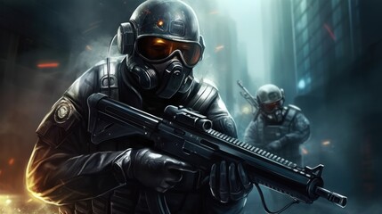 Fototapeta premium First Person Shooter Game Art FPS Wallpaper Background