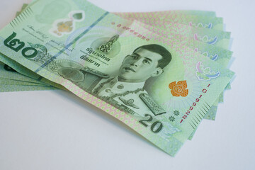 Thai baht banknotes. Cash money of Thailand. Thai economy and financial system concept.