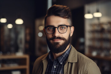Obraz premium homem na ótica mostrando óculos