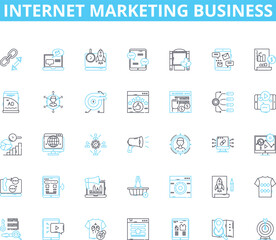 Internet marketing business linear icons set. SEO, PPC, Content, Analytics, Social, Email, Mobile line vector and concept signs. Strategy,Branding,Conversion outline illustrations