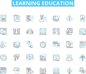 Learning education linear icons set. Knowledge, Growth, Insight, Discovery, Progress, Skill, Understanding line vector and concept signs. Empowerment,Advancement,Achievement outline illustrations