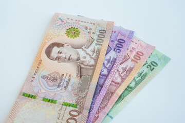 Thai baht banknotes. Cash money of Thailand. Thai economy and financial system concept.