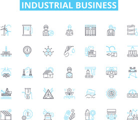 Industrial business linear icons set. Manufacturing, Production, Industrialization, Automation, Assembly, Machining, Fabrication line vector and concept signs. Engineering,Factories,Processing outline