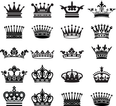 Set of different crowns silhouette vector illustration