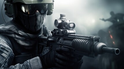 Fototapeta premium First Person Shooter Game Art FPS Wallpaper Background