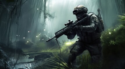 Fototapeta premium First Person Shooter Game Art FPS Wallpaper Background