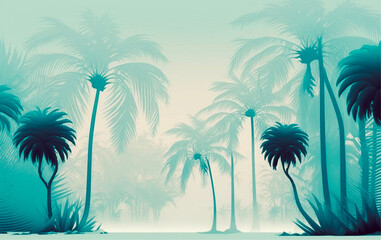 green palms on pastel background with copy space 