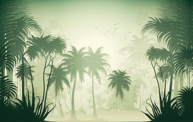 Obraz premium pastel green palms on light green background with copy space
