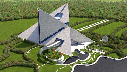 Futuristic Triangular Architecture Aerial - 597579334