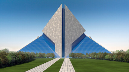 Futuristic Triangular Architecture Aerial - 597579337