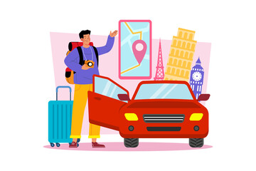 Fototapeta premium A man rents a car to explore new places.