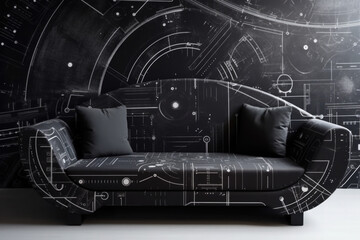 Futuristische Couch mit Tapete - Hintergrund